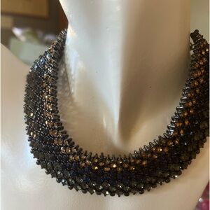 Beautiful Jeweled Collar with Rings of Beads in Amber, Black, Blue Green